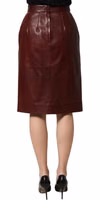 Burgundy Leather High Waist Pencil Midi Skirt 3