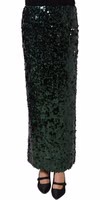 Green Sequin High Waist Pencil Cut Midi Skirt 2