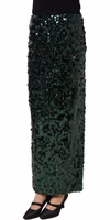 Green Sequin High Waist Pencil Cut Midi Skirt 3