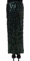 Green Sequin High Waist Pencil Cut Midi Skirt 4
