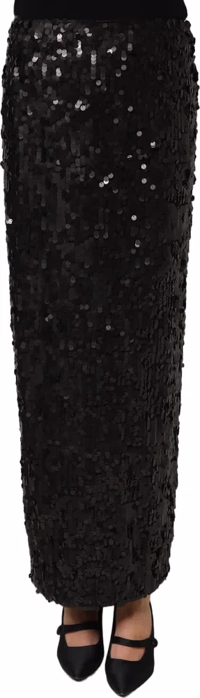 Black Sequin High Waist Pencil Midi Skirt