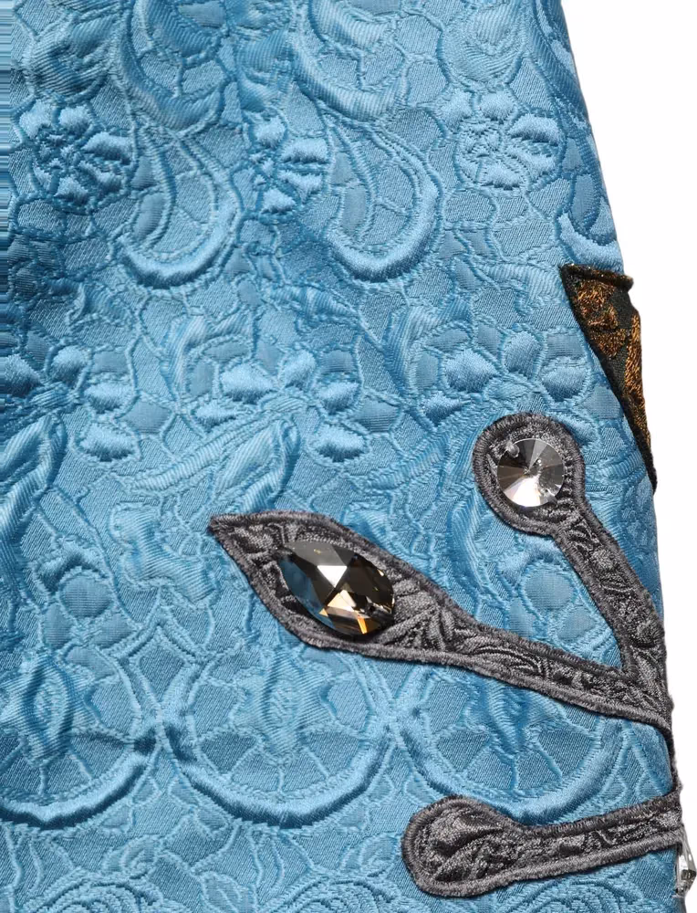 Blue Jacquard Embroidered A-line Skirt