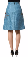 Blue Jacquard Embroidered A-line Skirt 4