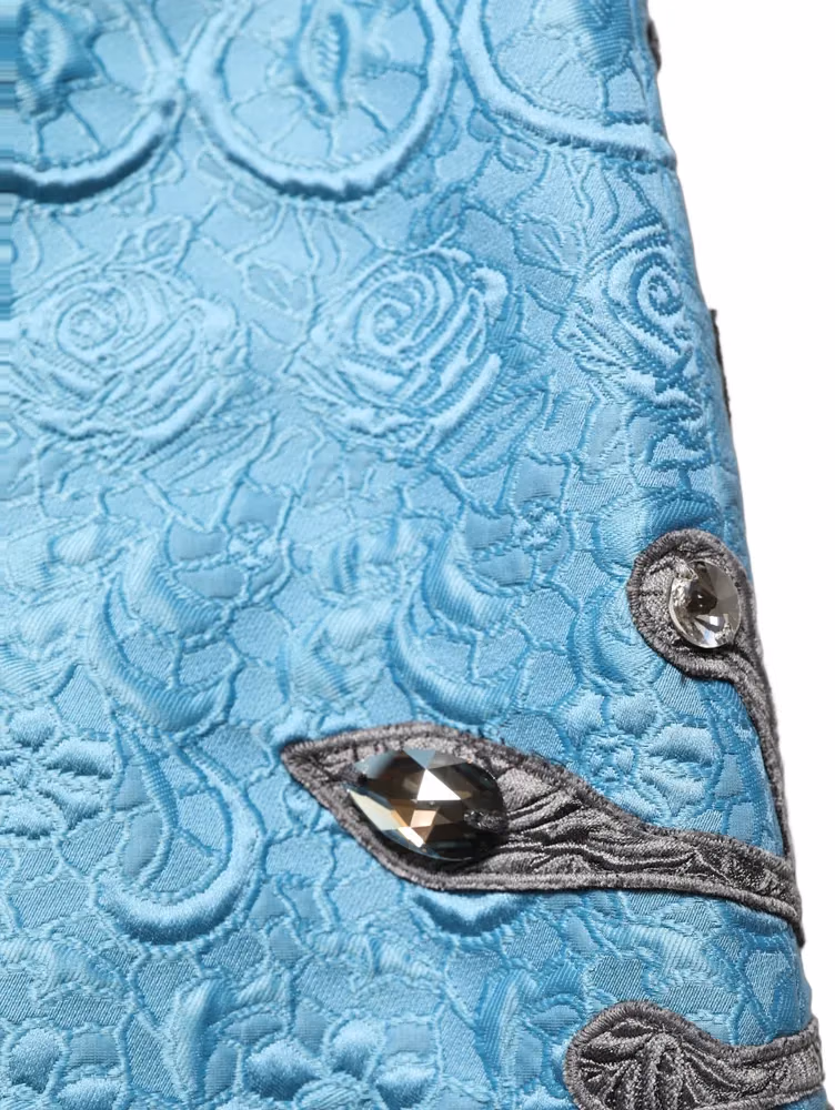 Blue Jacquard Embroidered A-line Midi Skirt