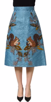 Blue Jacquard Embroidered A-line Midi Skirt 2