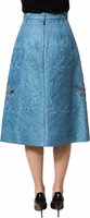 Blue Jacquard Embroidered A-line Midi Skirt 4