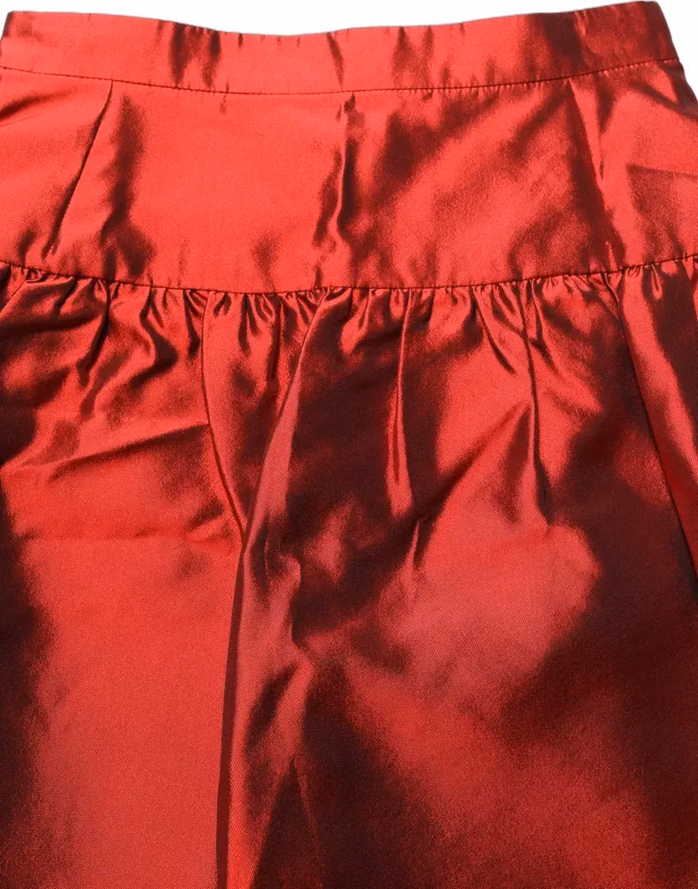 Red Silk Satin Bubble High Waist Mini Skirt