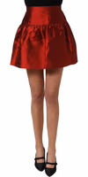 Red Silk Satin Bubble High Waist Mini Skirt 2