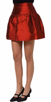 Red Silk Satin Bubble High Waist Mini Skirt 3