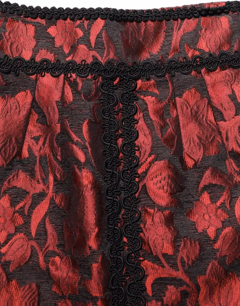 Red Black Floral Lace Jacquard Mini Skirt