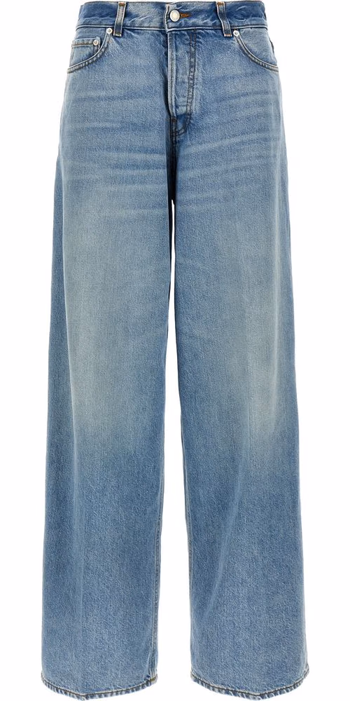 Blue Cotton Straight-Leg Jeans