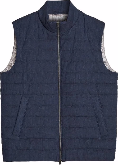 Blue Linen Sleeveless Jacket