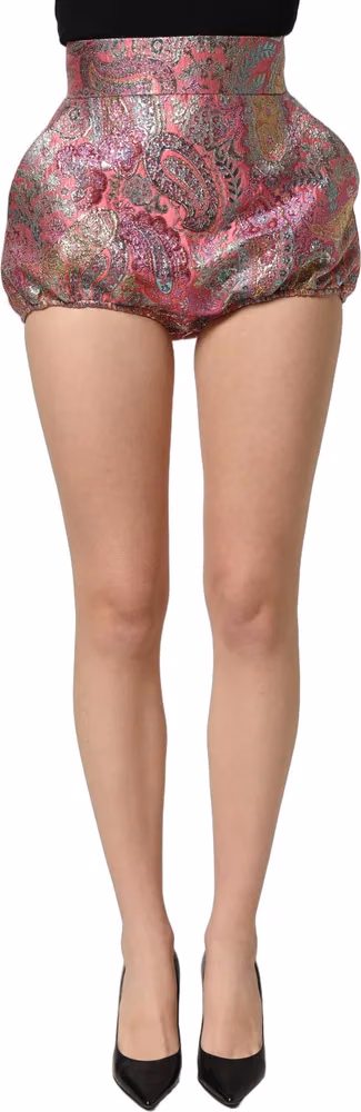 Pink Floral HighWaist Jacquard Hotpants Shorts