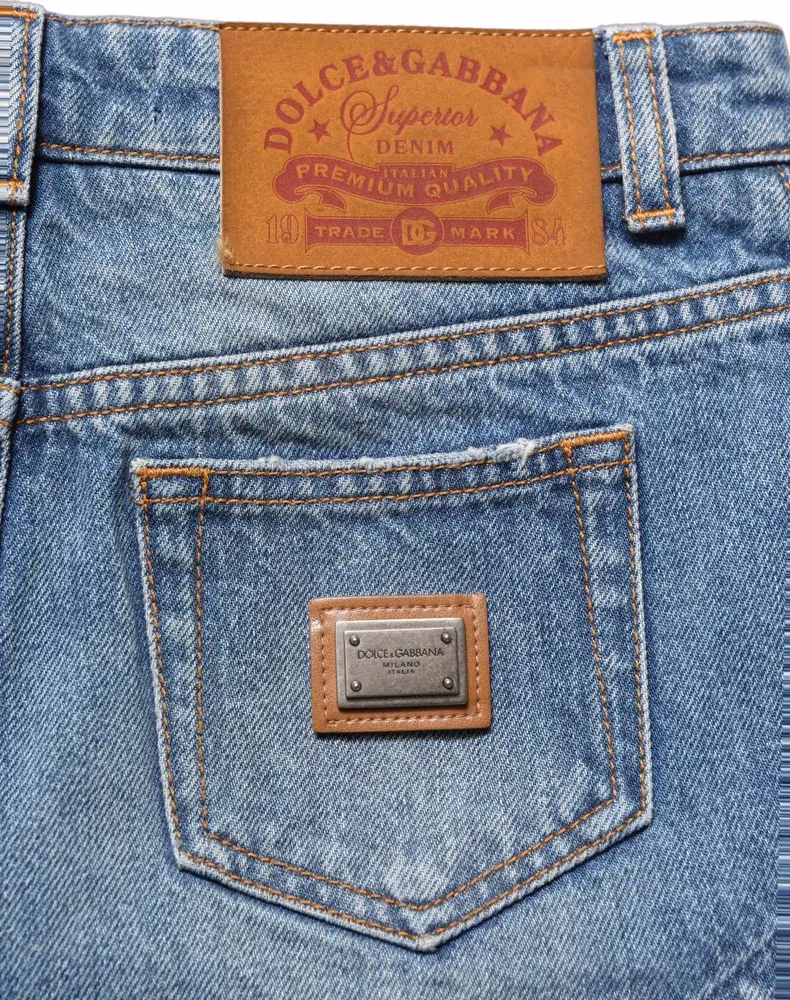 Blue Cotton High Waist Denim Hotpants Shorts