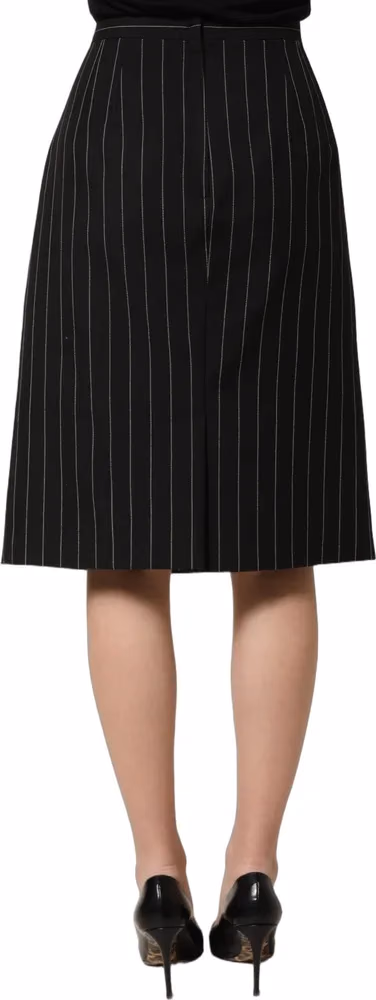 Black Pinstriped HighWaist Pencil Cut Skirt