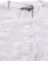White Floral Lace Knit Fabric Short Sleeves Blouse Top 1