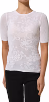 White Floral Lace Knit Fabric Short Sleeves Blouse Top 2