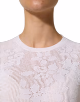 White Floral Lace Knit Fabric Short Sleeves Blouse Top 5