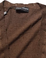 Brown Flax Buttoned V-neck Pullover Sweater 1