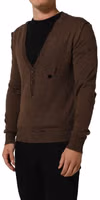 Brown Flax Buttoned V-neck Pullover Sweater 3