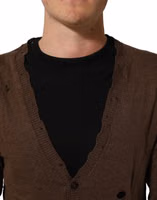 Brown Flax Buttoned V-neck Pullover Sweater 5