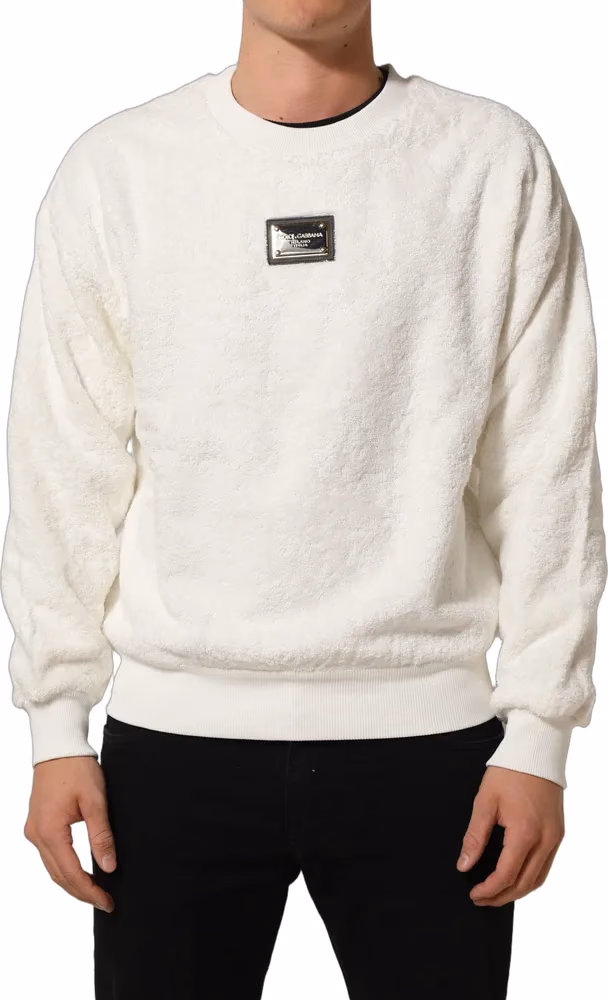 White LogoPlaque CrewNeck Sweatshirt Sweater