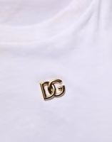 تي شيرت قطني بأكمام قصيرة بشعار معدني DG باللون الأبيض 1