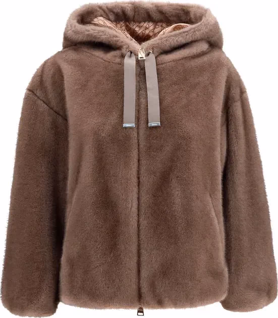 Brown Polyester Full-Length Jacket