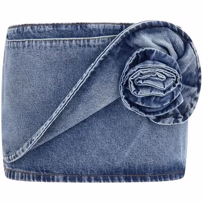 Blue Cotton Mini Skirt