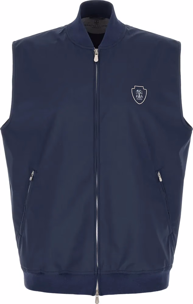 Blue Polyester Sleeveless Jacket