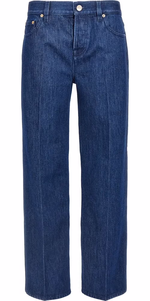 Blue Cotton Straight-Leg Jeans