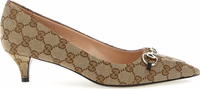 Beige Polyester Mid Heel Pumps 1