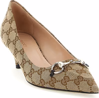Beige Polyester Mid Heel Pumps 2