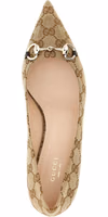 Beige Polyester Mid Heel Pumps 4