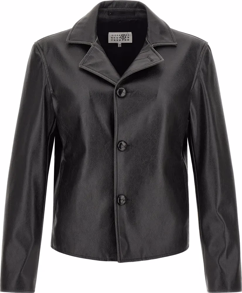 Black Polyester Leather Jacket