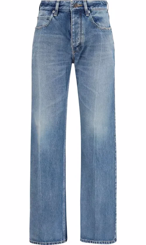 Blue Cotton Straight-Leg Jeans