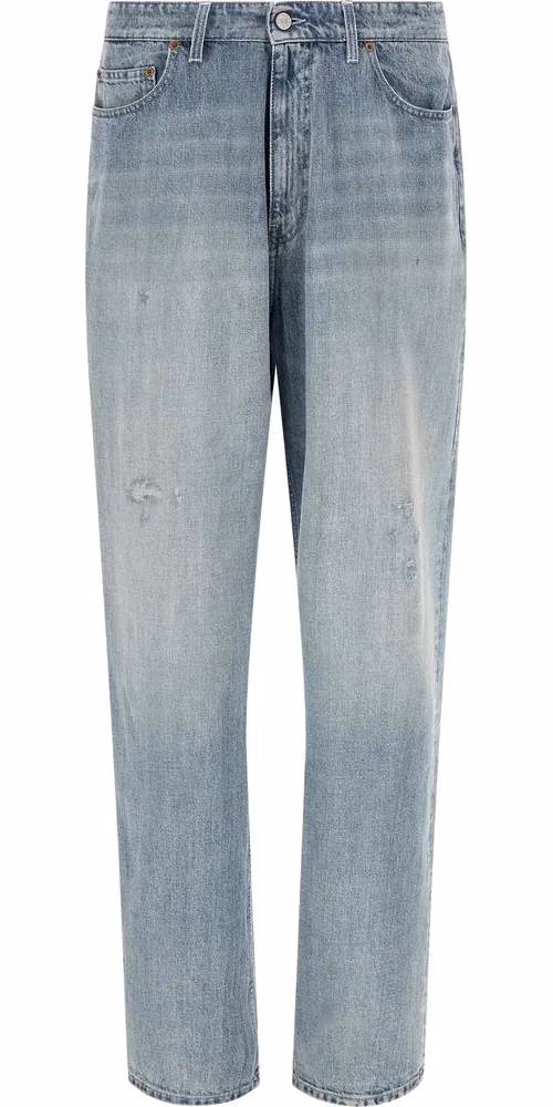 Blue Cotton Straight-Leg Jeans