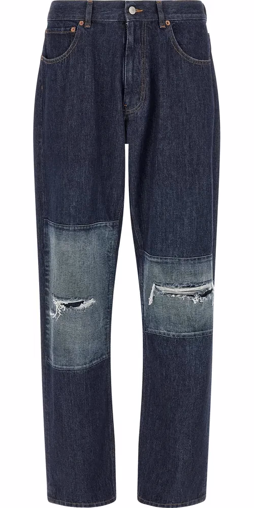 Blue Cotton Straight-Leg Jeans
