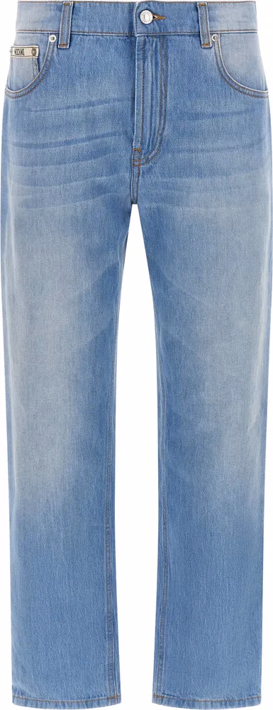 Blue Cotton Straight-Leg Jeans
