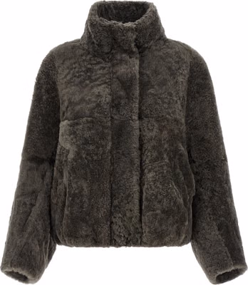 Gray Lamb Leather Full-Length Jacket