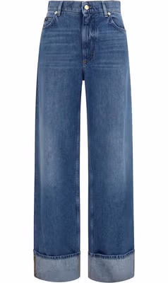 Blue Cotton Straight-Leg Jeans