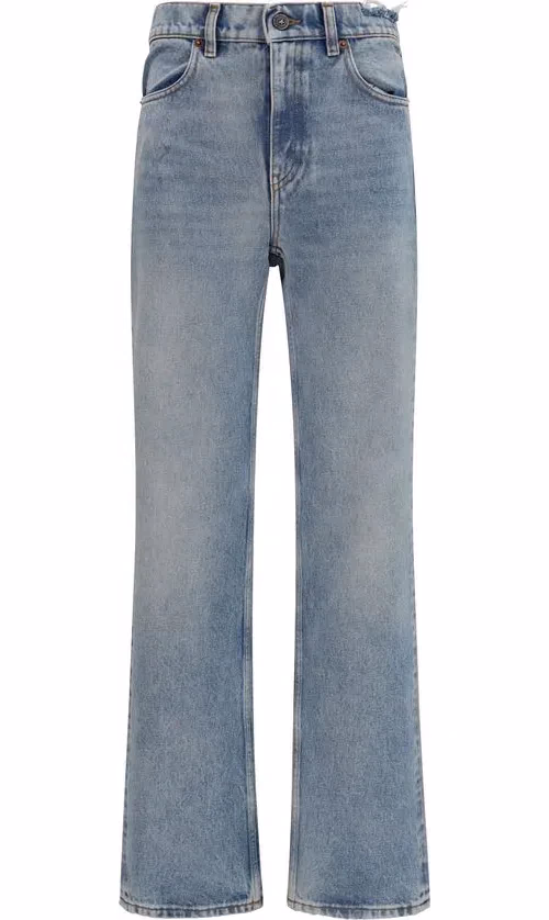 Blue Cotton Straight-Leg Jeans