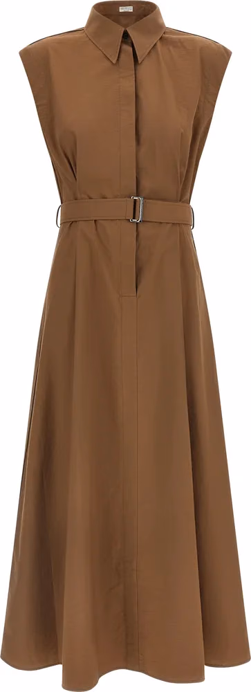 Brown Cotton Midi Dress