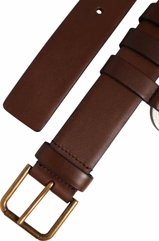 Men Brown Leather Gold Buckle Carabine Belt