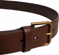 Men Brown Leather Gold Buckle Carabine Belt 4