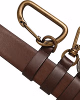 Men Brown Leather Gold Buckle Carabine Belt 5