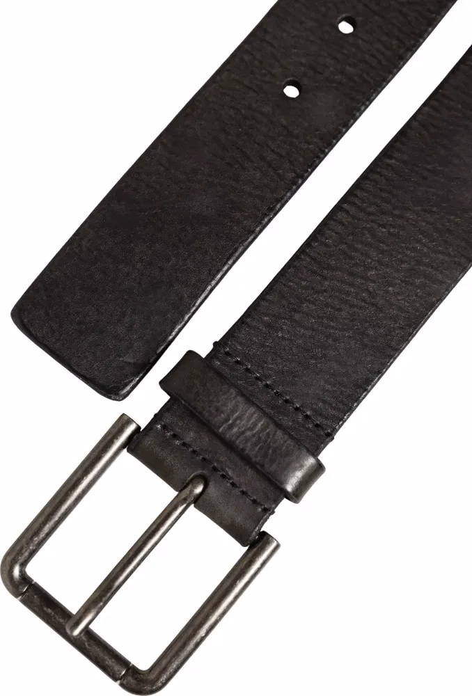 Black Leather Brushed Metal Buckle Men Belt