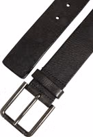 Black Leather Brushed Metal Buckle Men Belt 1