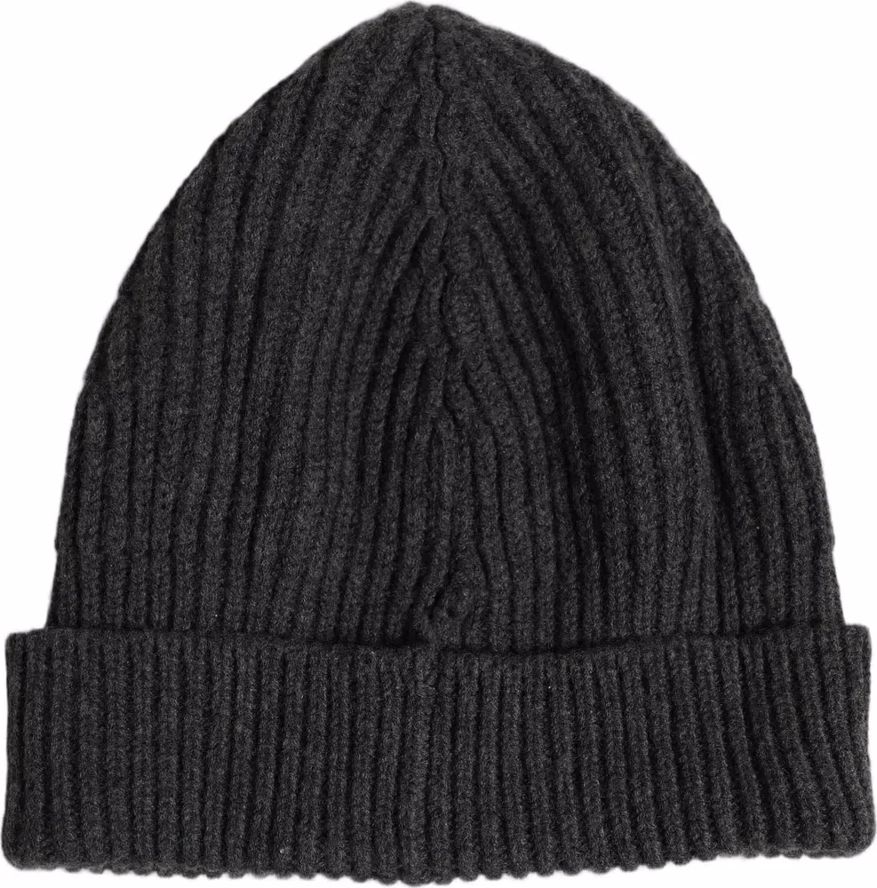 Men Charcoal Grey Ribbed Wool Knit Beanie One Size Hat