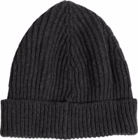Men Charcoal Grey Ribbed Wool Knit Beanie One Size Hat 1